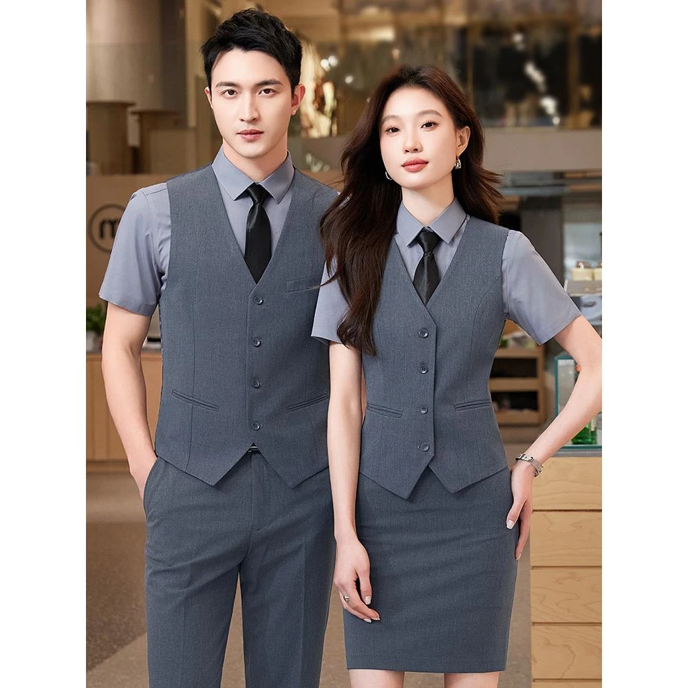 灰色马甲套装男女同款高端4S店房地产销售工作服商务接待职业正装