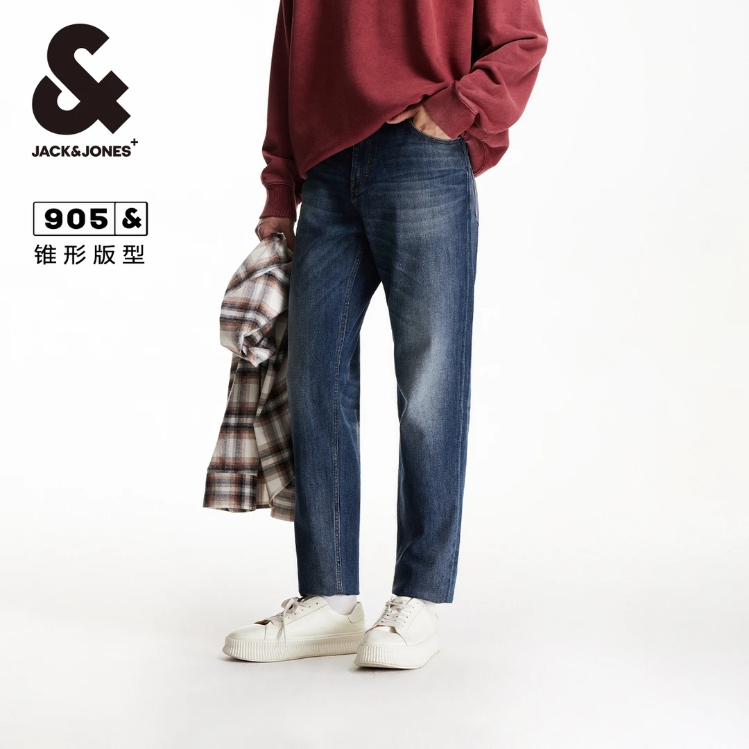 杰克琼斯秋季男款裤子时尚水洗猫须百搭舒适锥形牛仔裤高级感男装