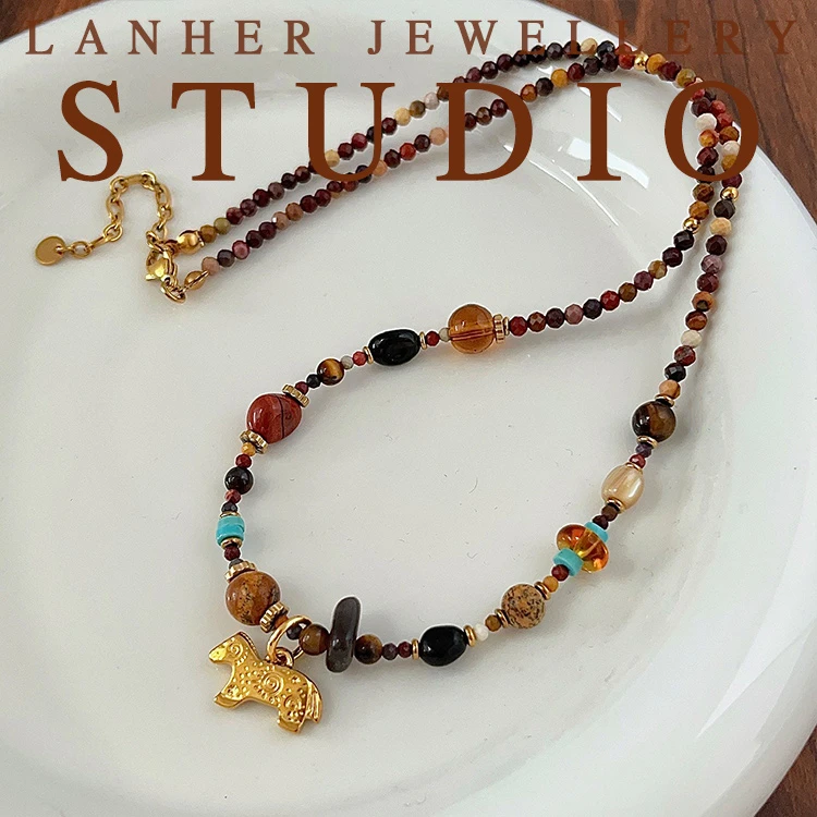 钛钢项链 【小马】原创手工设计小众设计感毛衣链复古串珠项链X217