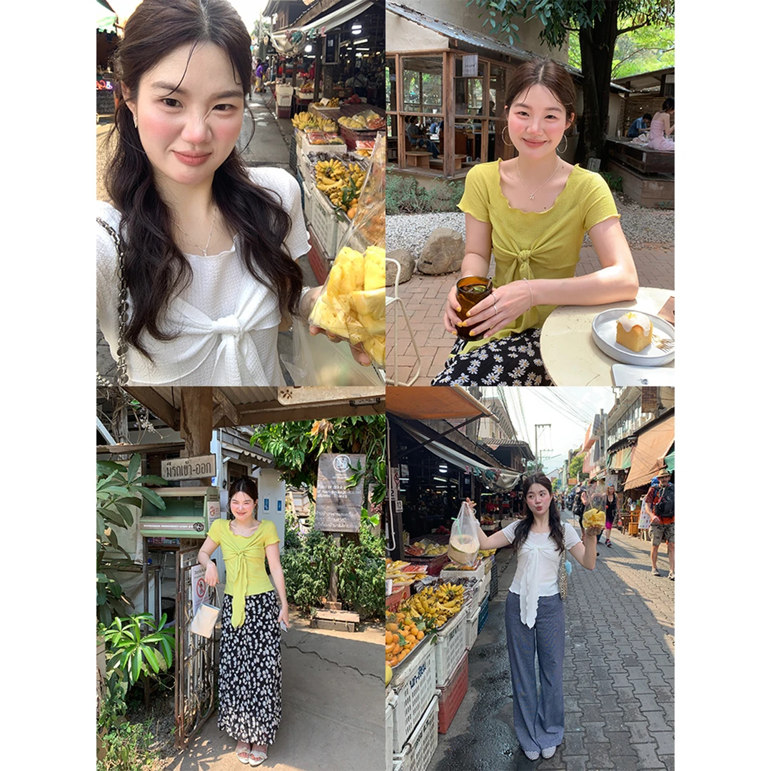 火火火【入夏茉莉】韩版木耳边系带设计t恤上衣Z31839HH52