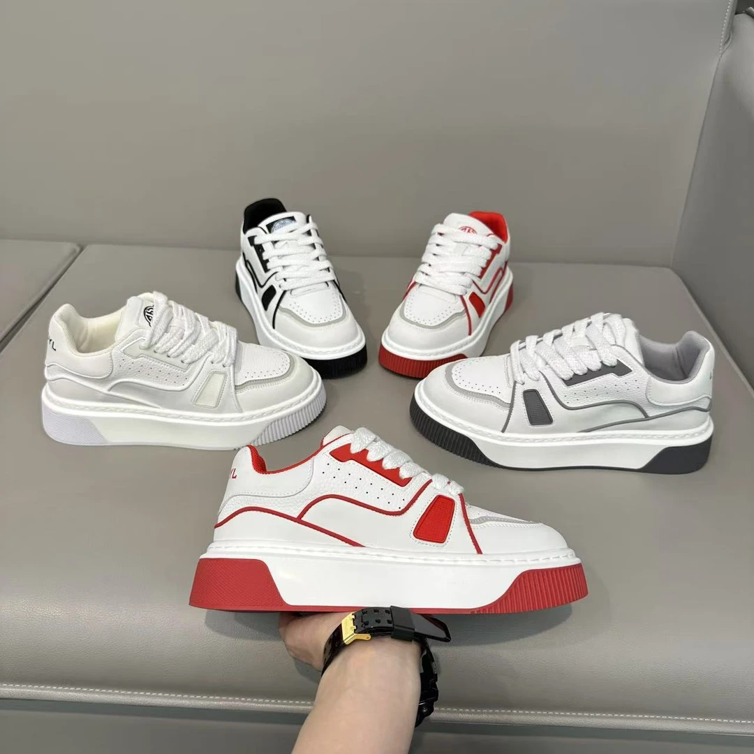 【皮鞋码】2025春季新款皮面拼接拼色百搭潮流款男士时尚休闲潮鞋as