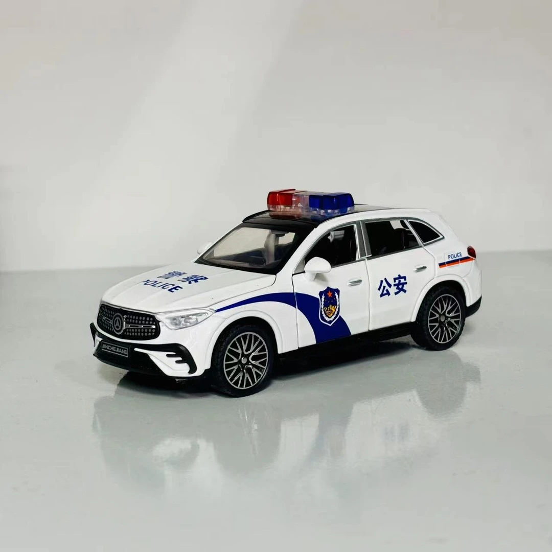 1:32合金声光奔驰SUV公安警车六开门回力车