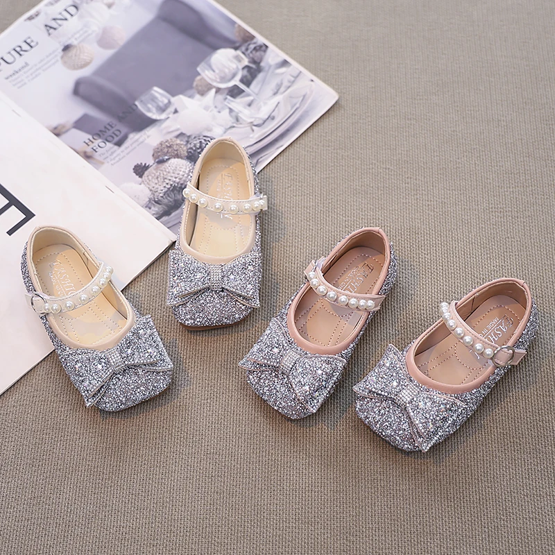 女童公主鞋2025新款春季小女孩水晶鞋配礼服皮鞋闪亮春秋儿童鞋子