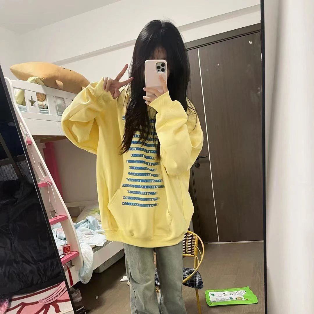 超火连帽oversize卫衣女休闲宽松百搭秋季新款印花慵懒风长袖上衣