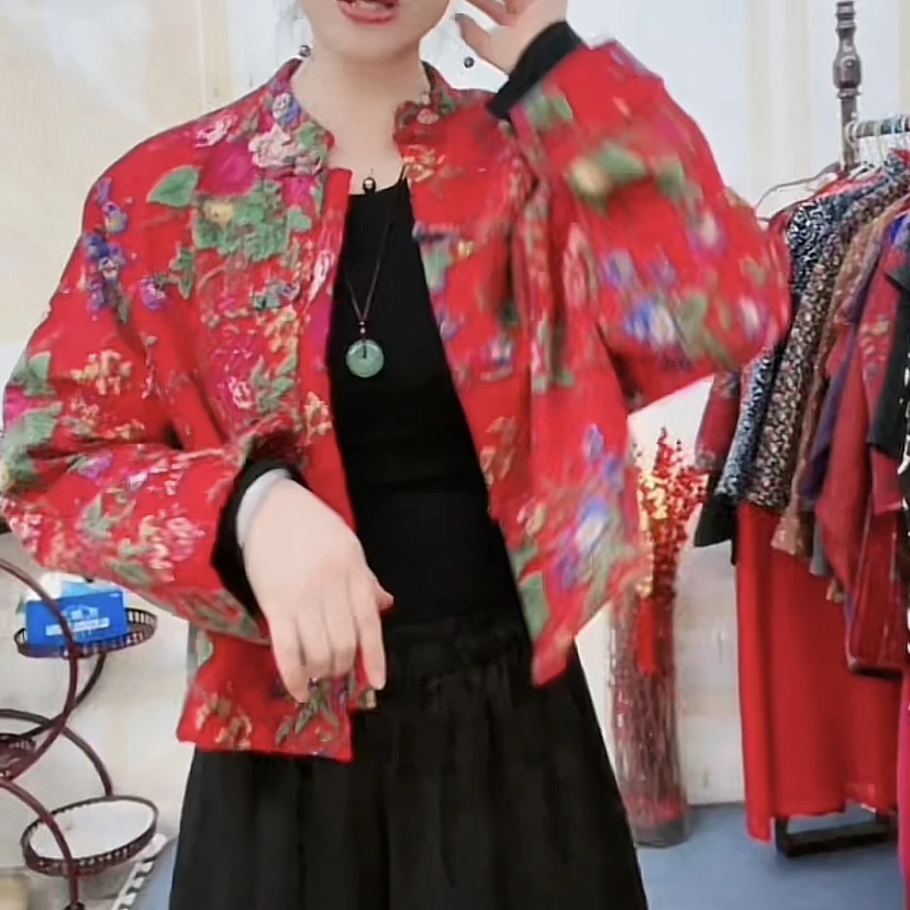 盘口国风老花加绒外套秋冬外套长袖百搭民族风花色