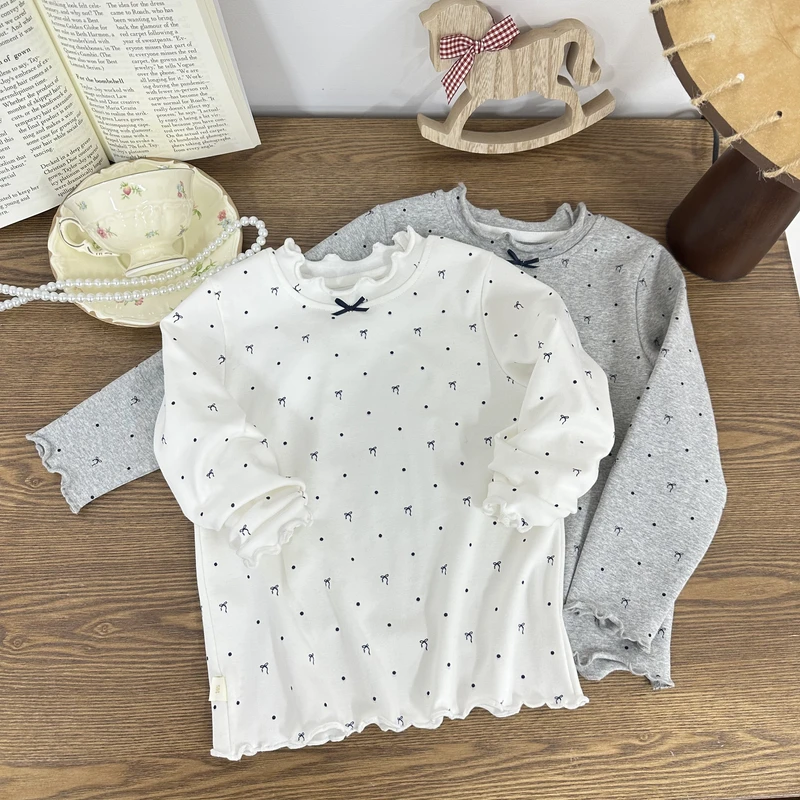 1【Golden cherry】儿童蝴蝶结波浪领打底衫JYT1063