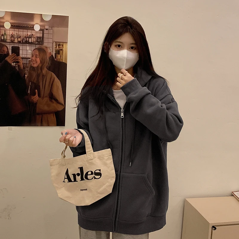 铁灰色早春卫衣外套女2025新款初春穿搭连帽卫衣薄学生开衫上衣
