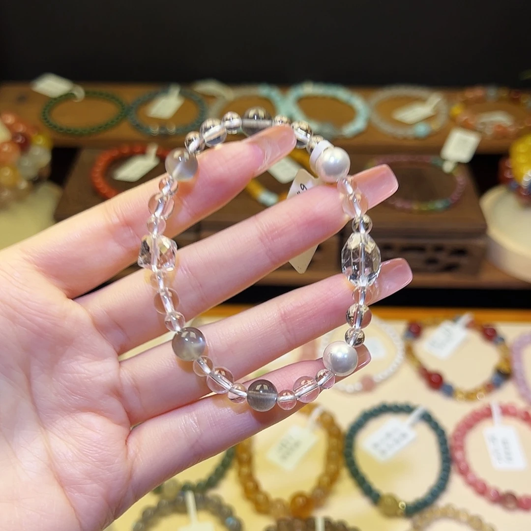 银S925镀金镶嵌手串水晶白1592