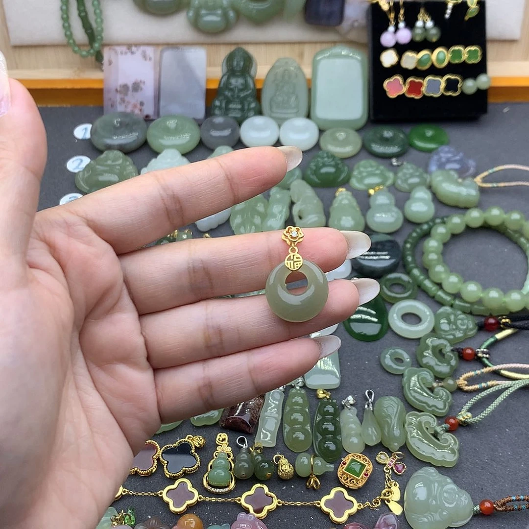 和田玉吊坠(不含链)银S925镶嵌