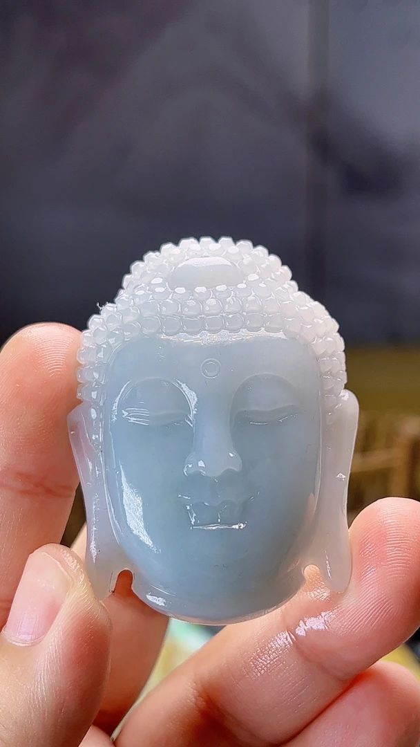 【藏盛好物】天然缅甸翡翠细腻蓝底佛头毛货买断需抛光尺寸51-35-14
