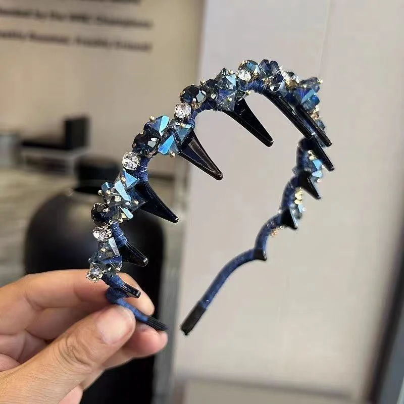 时尚轻奢带钻发箍发饰饰发卡精致水晶发卡带齿防滑箍压发卡子