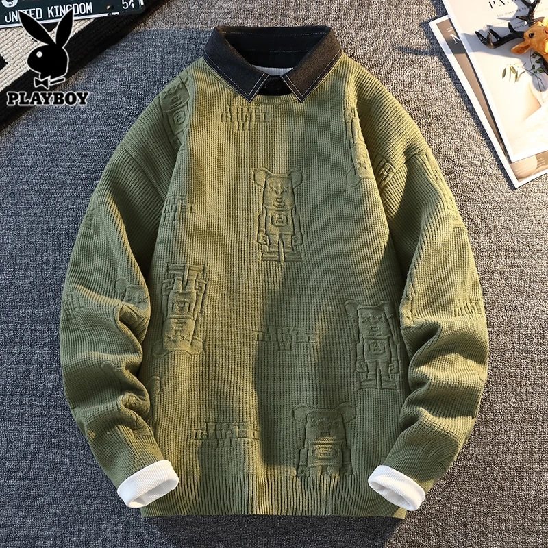 花花公子复古宽松保暖潮流男士毛衣花花公子2024年12月上市冬季新