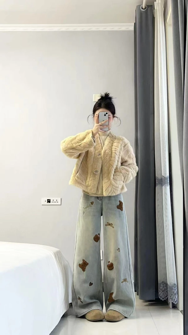 刺绣裤子设计师印花休闲忆古朴拙女裤牛仔裤高腰夏季