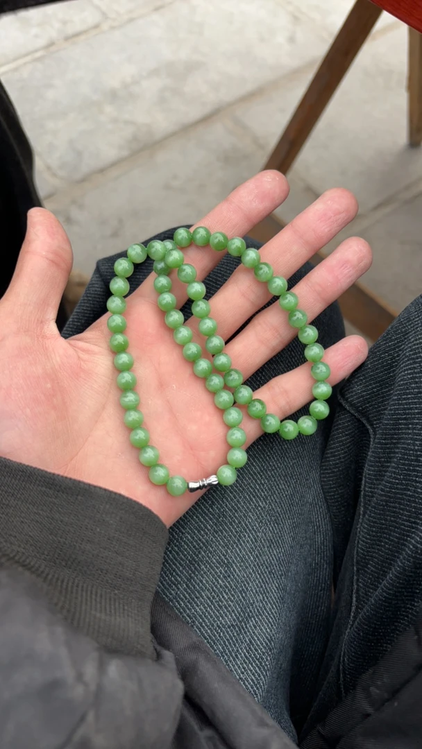 和田玉俄罗斯碧玉猫眼妈妈链