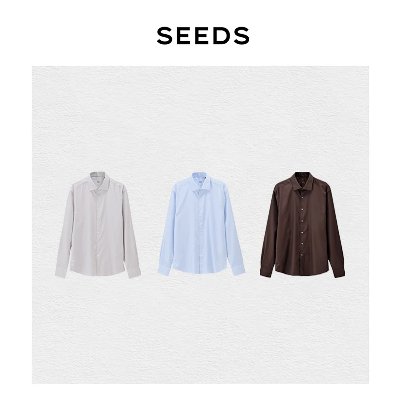 【福布斯】SEEDS 杰尼~家属款羊绒混纺高端商务休闲男士长袖衬衫