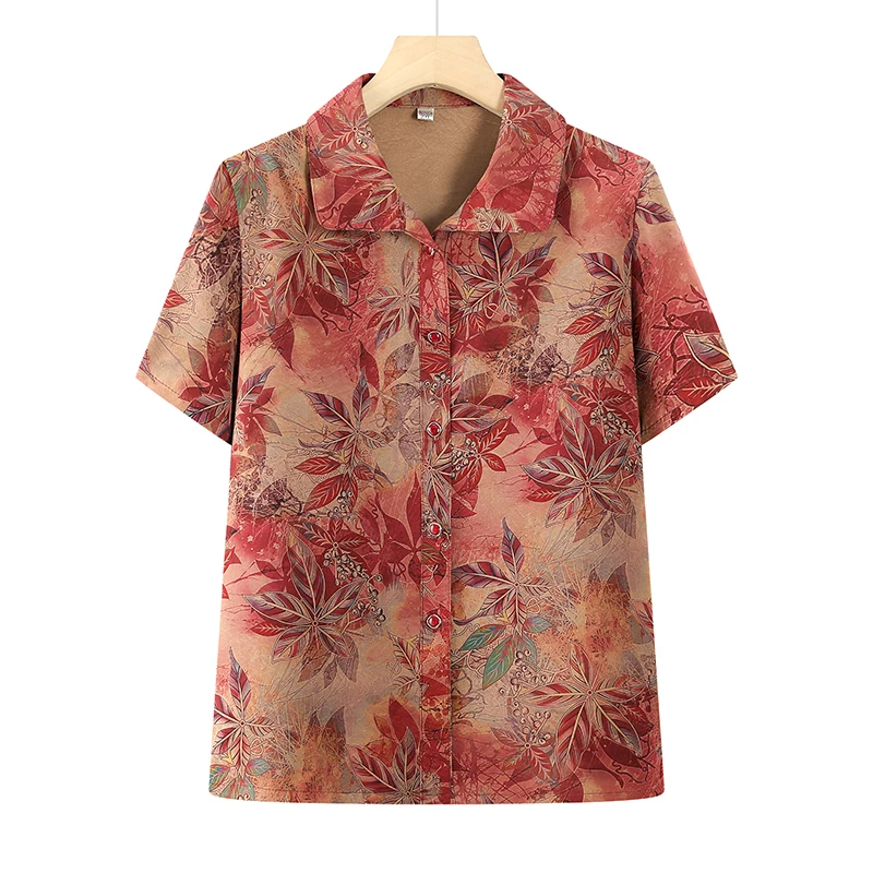 中老年妈妈夏季衬衣奶奶装衬衫老太太衣服洋气短袖老人夏装上衣