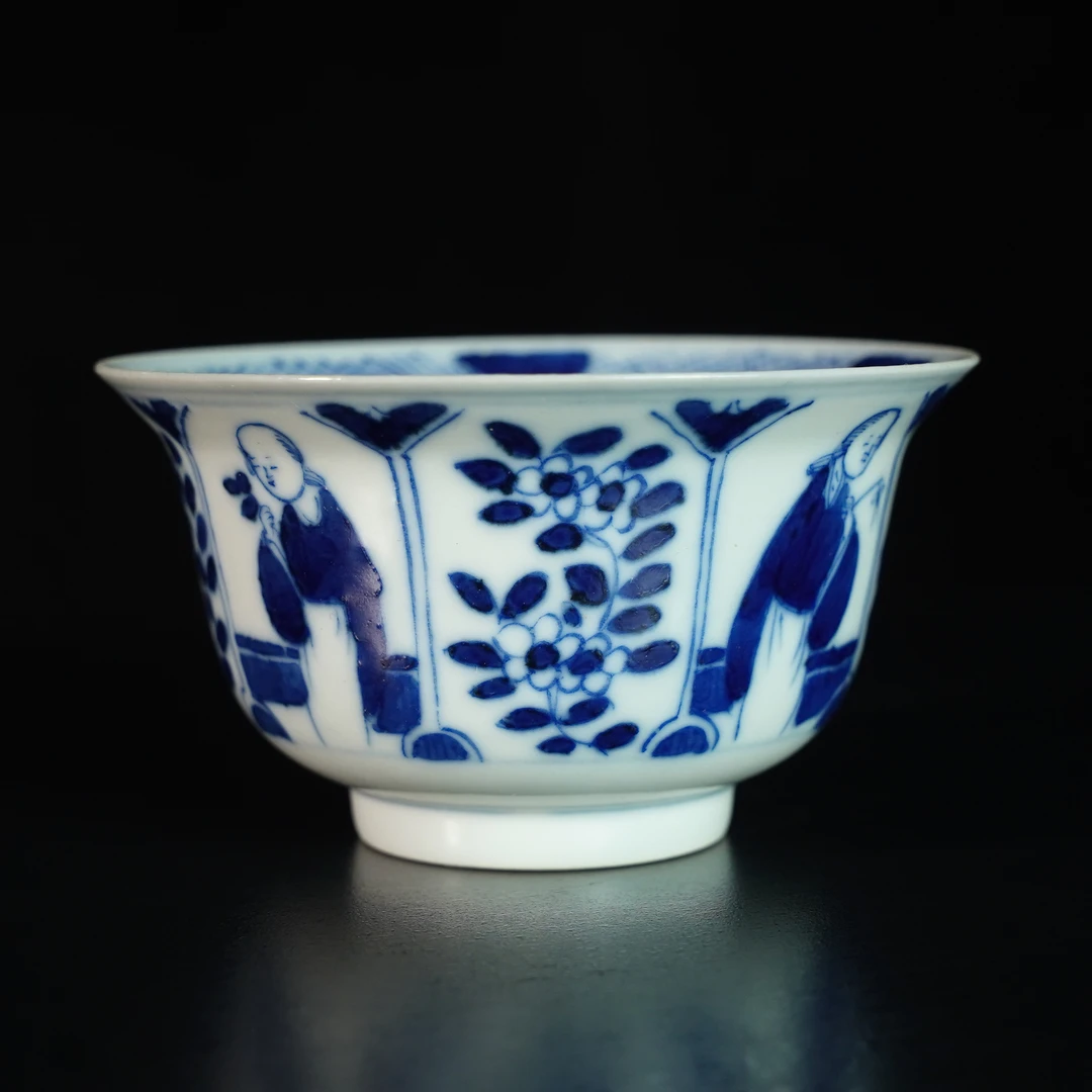 LABC250224060【十竹斋】清光绪侍女花卉纹开窗杯