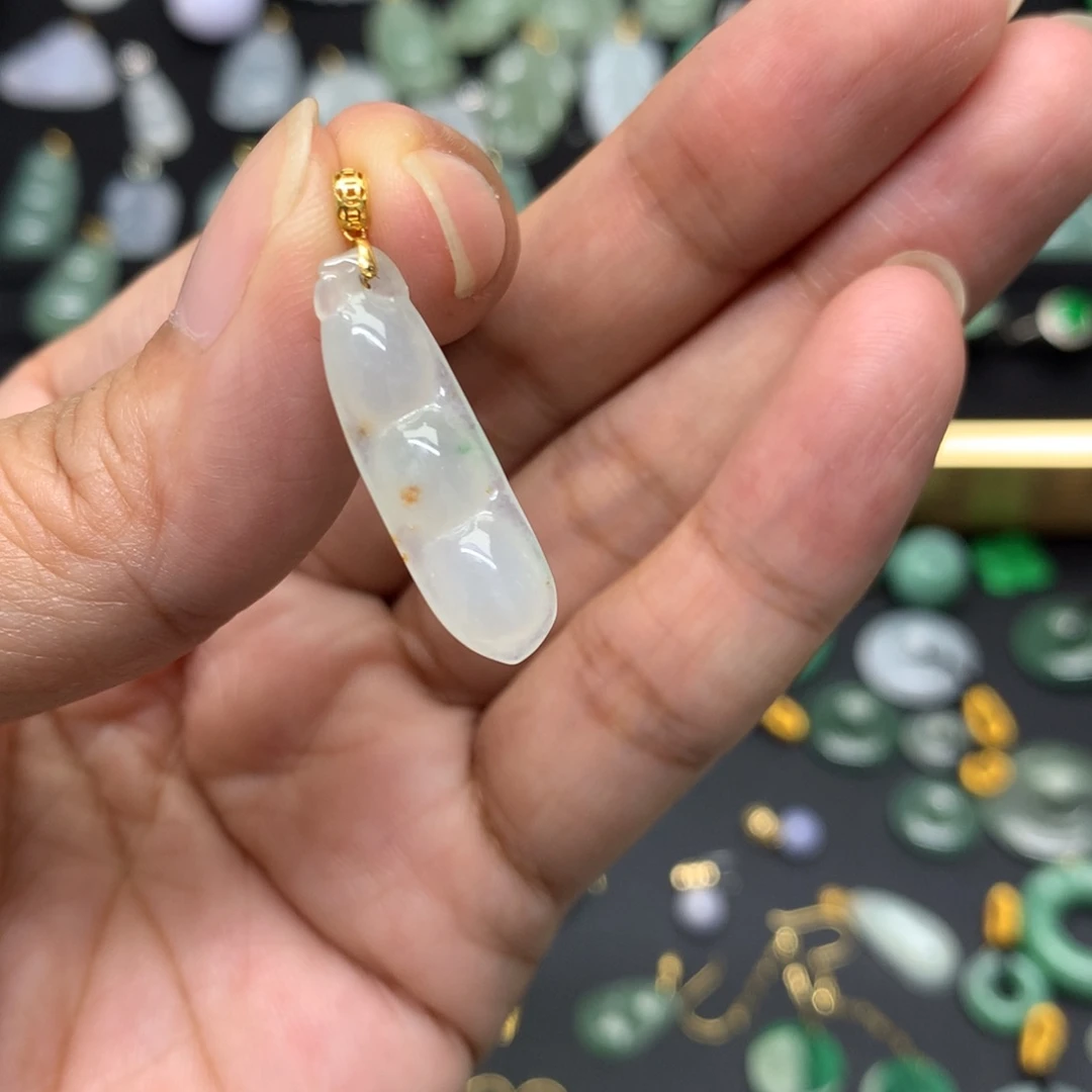 吊坠(不含链)18K金镶嵌翡翠有纹裂