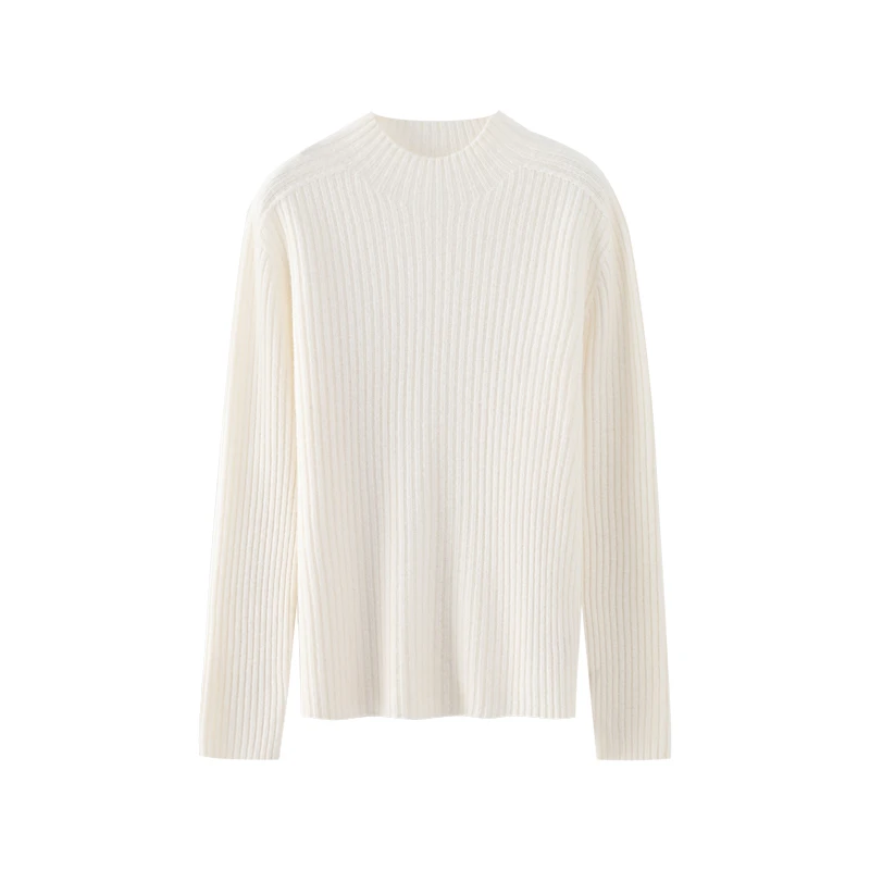 10%山羊绒 90%绵羊毛 女士无缝半高领坑条打底衫