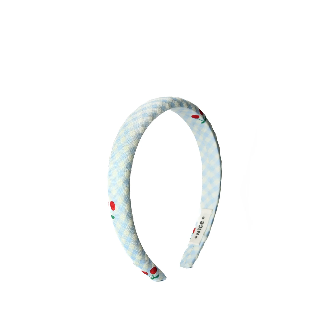 挽梦新款时尚蓝色格子樱桃发箍2035