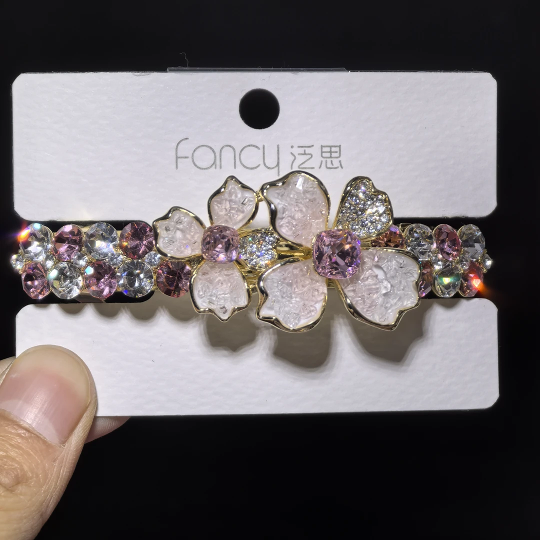 泛思2025新款大号小号弹簧夹粉色花朵高档发夹