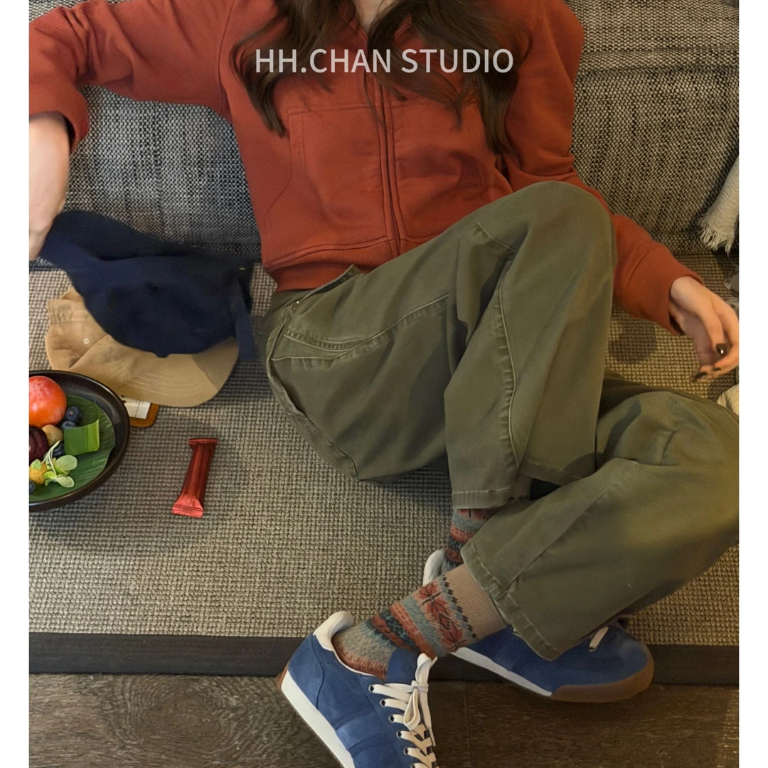 HH.CHAN"城市猎人"定制棉美式复古工装绿直筒休闲裤HH53T37686