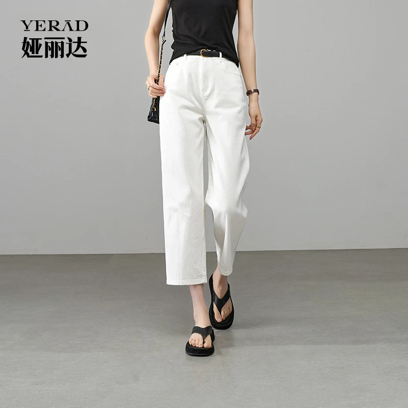 娅丽达复古港风直筒牛仔裤女2025年夏季高腰休闲小个子七分裤显瘦