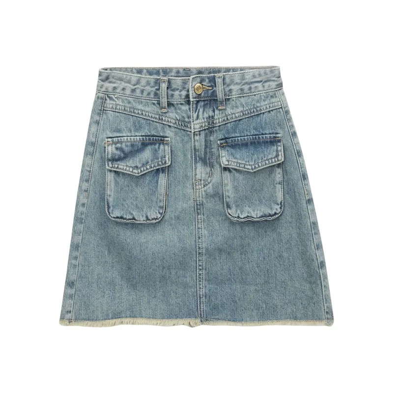 51214流苏毛边做旧牛仔短半裙A字裙