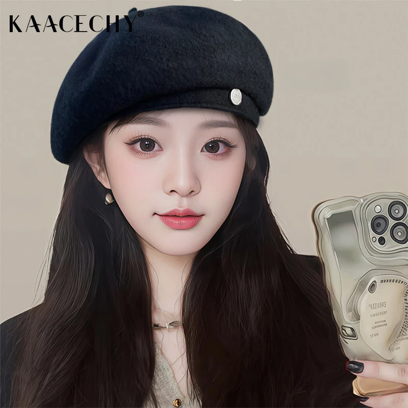 日系羊毛贝雷帽子女2025新款爆款洋气百搭纯色保暖显脸小画家帽