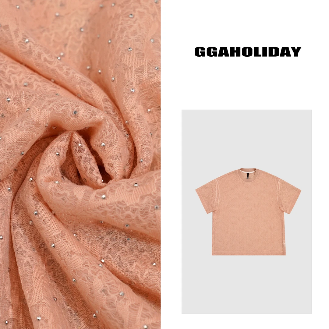 GGAHOLIDAY夏季宽松短袖T恤休闲网纱透气潮流圆领百搭上衣-152228
