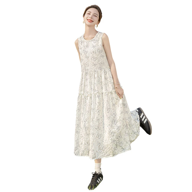 丝柏舍2025夏季新款女装拼接蝴蝶印花气质无袖连衣裙S52R1631L