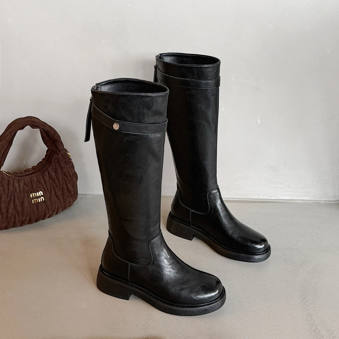显瘦粗跟长靴女2025冬季新款显腿细高筒瘦瘦靴复古百搭韩版骑士靴
