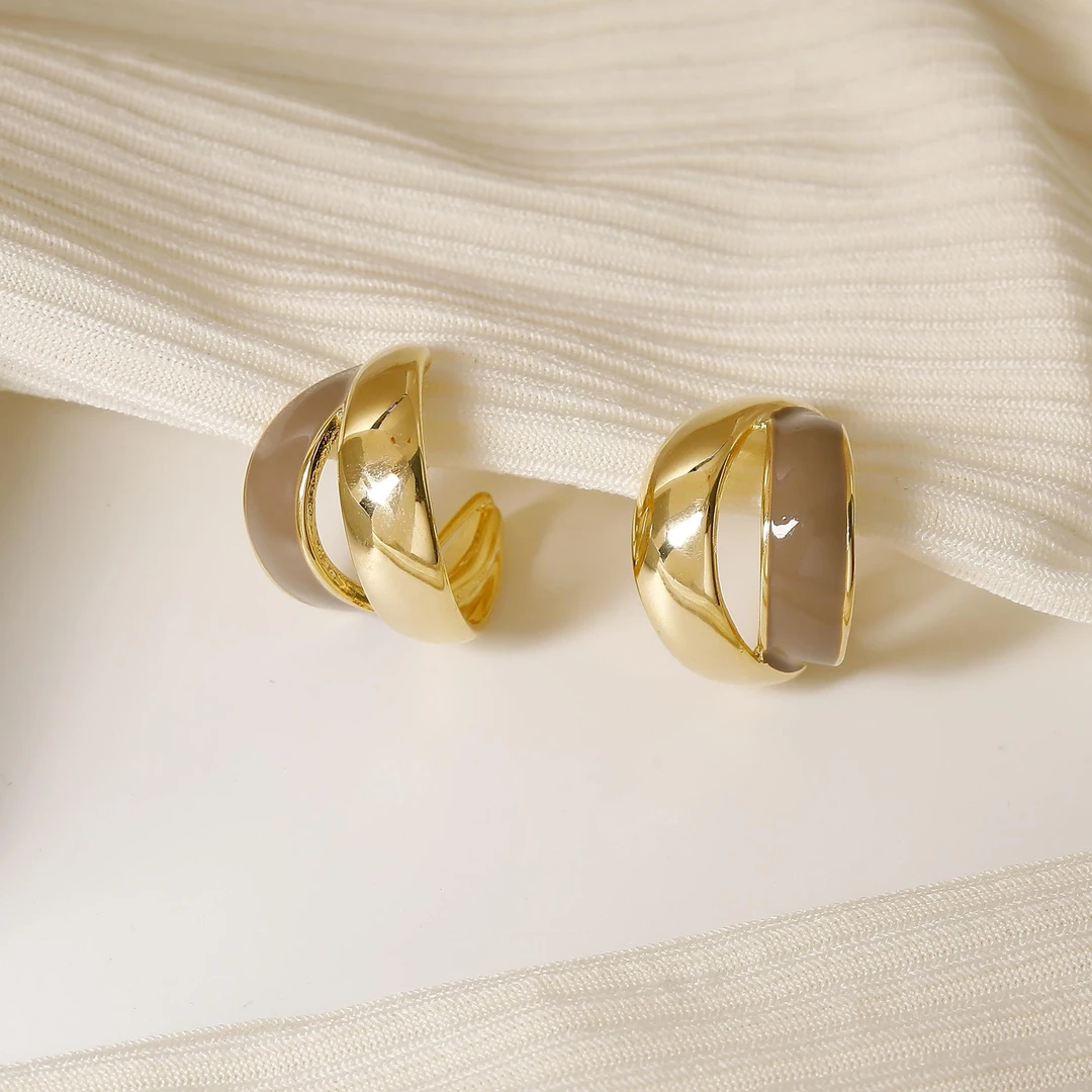 铜合金锆石耳饰 无耳洞蚊香盘耳夹女小众气质轻奢耳环韩国设计师