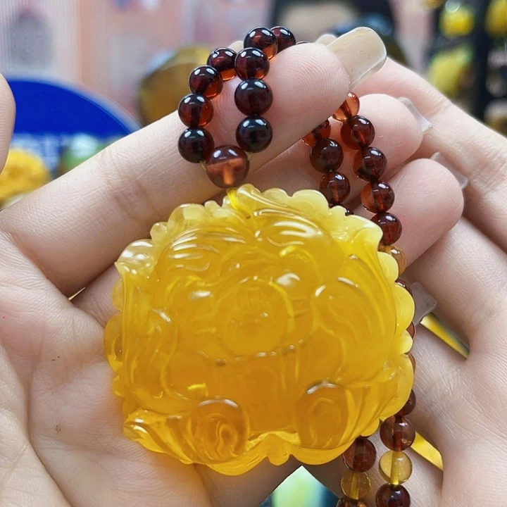 蜜蜡银S925镶嵌裸石吊坠