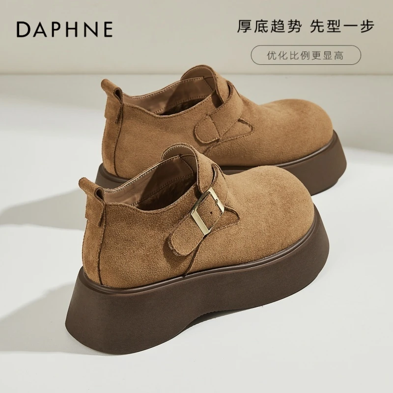 达芙妮复古绒面勃肯鞋女2025春秋复古英伦风乐福鞋增高厚底休闲鞋