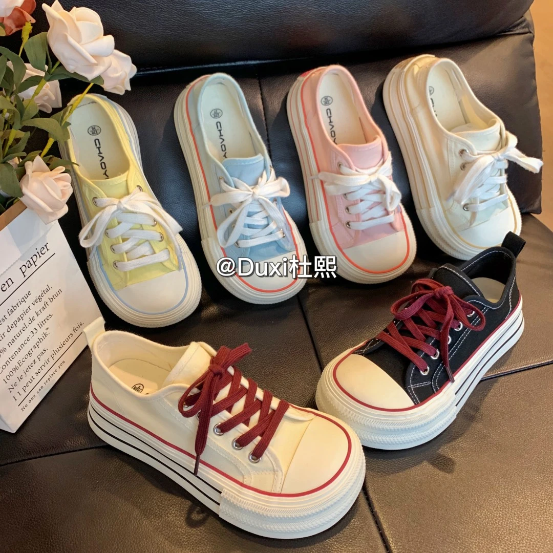 Duxi杜熙2025春夏新款时尚百搭芒果头帆布鞋透气厚底增高低帮韩版