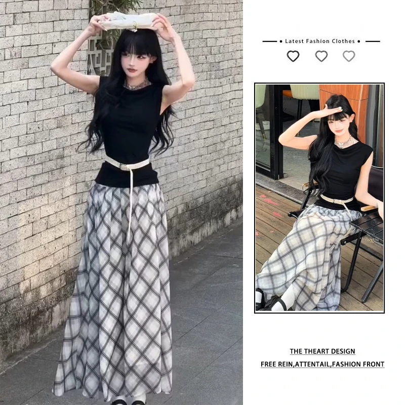 夏季穿搭一整套女2025新款韩系减龄短袖上衣气质显瘦半身裙两件套