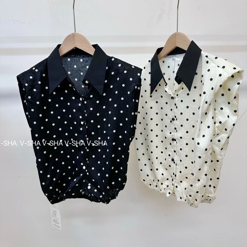 薇莎8508【现货】80-130斤垫肩波点韩系宽松设计感上衣