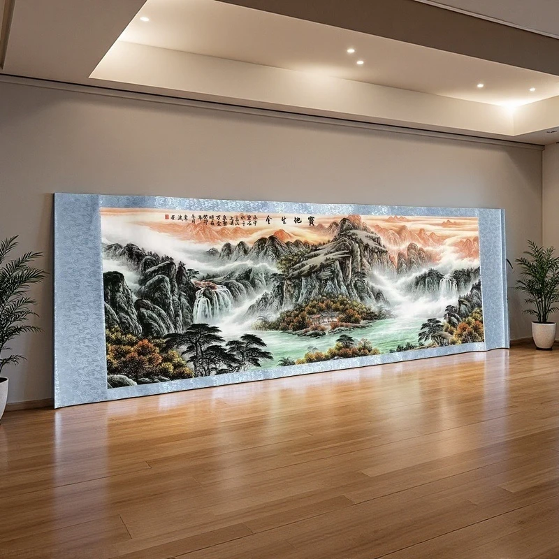 小六尺竖幅《宝地生金》山水画中堂客厅茶室办公室手工装裱装饰挂画