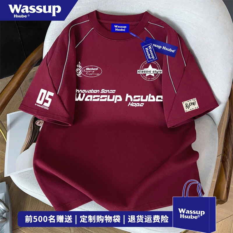 WASSUP HSUBE美式高街小众设计感字母拼接短袖T恤男夏季重磅上衣