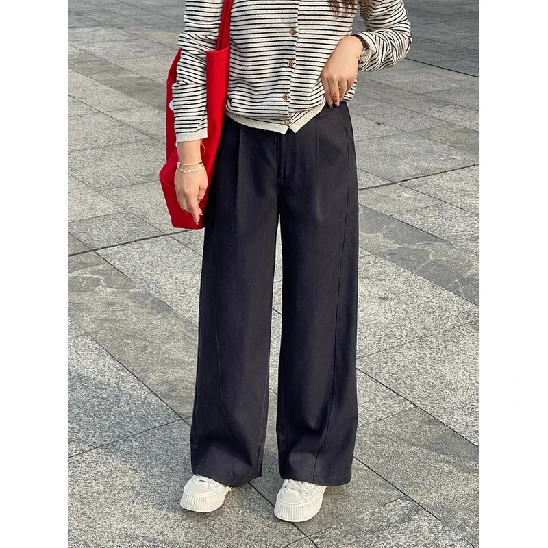 WenWen小个子韩版高定款高腰休闲直筒显瘦裤子外穿薄款2525