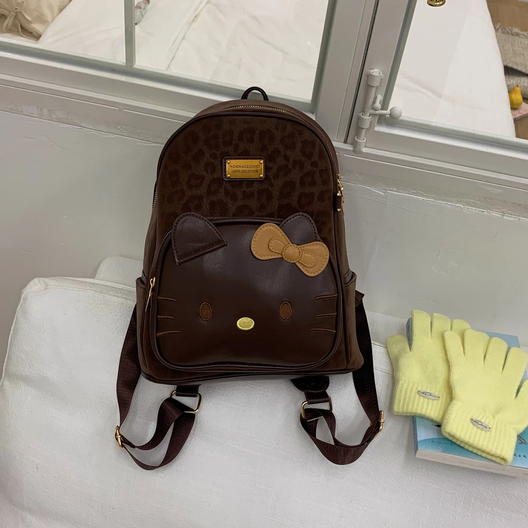 【芙芙】秋冬新款！美拉德色系豹纹猫咪双肩包