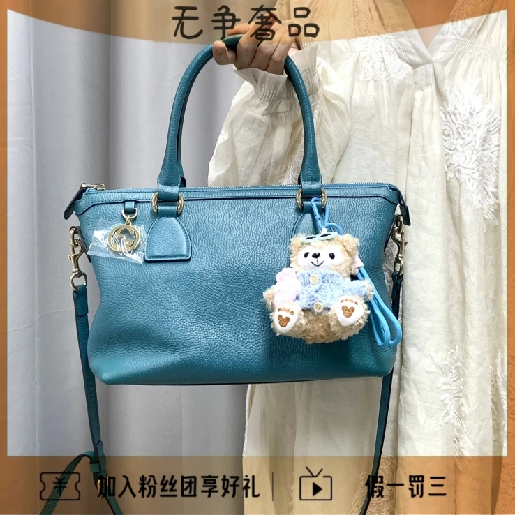 99新 GUCCI/古驰 99新湖水绿古驰单肩斜挎手提包