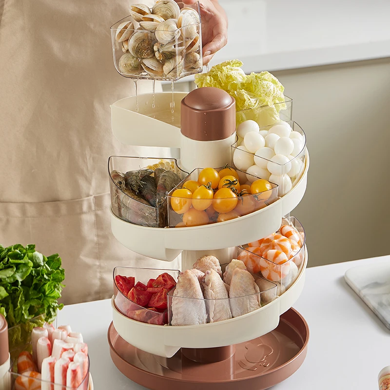 橱明星创意滑梯旋转火锅配菜盘多功能分格蔬菜水果大容量收纳盒