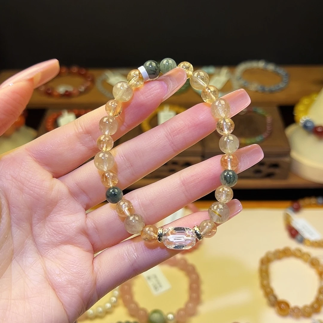 手串水晶银S925镀金镶嵌金发绿发2120