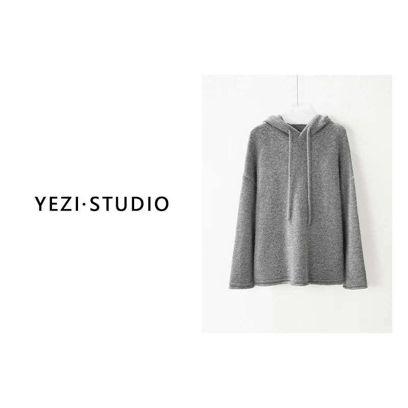 【落幕】644g羊绒羊毛连帽抽绳宽松休闲多色时尚套头针织衫25418034