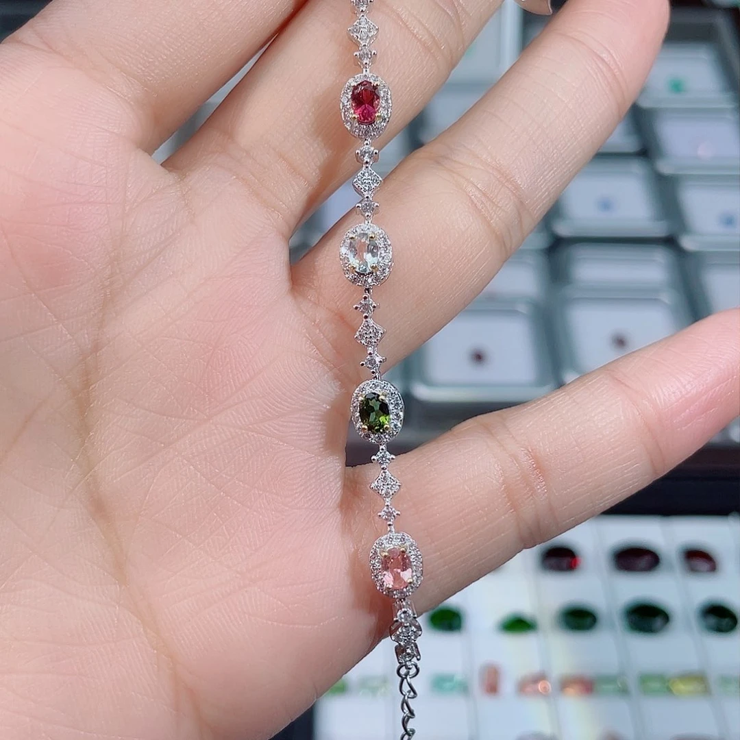 碧玺手链银S925镶嵌碧玺手链