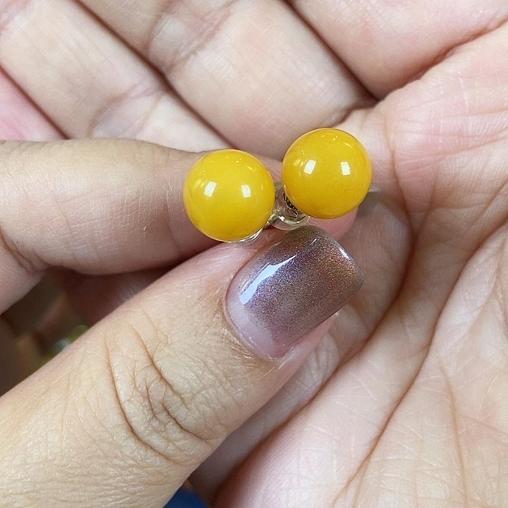 琥珀银S925镶嵌耳饰
