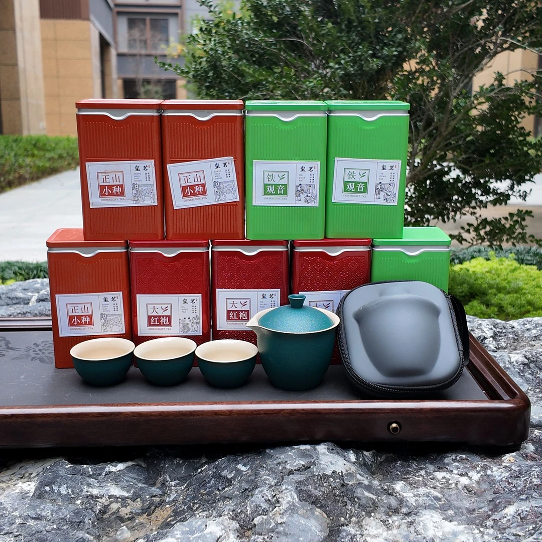 能人巧匠【10罐茶+茶具】正山小种铁观音大红袍清香茶叶组合