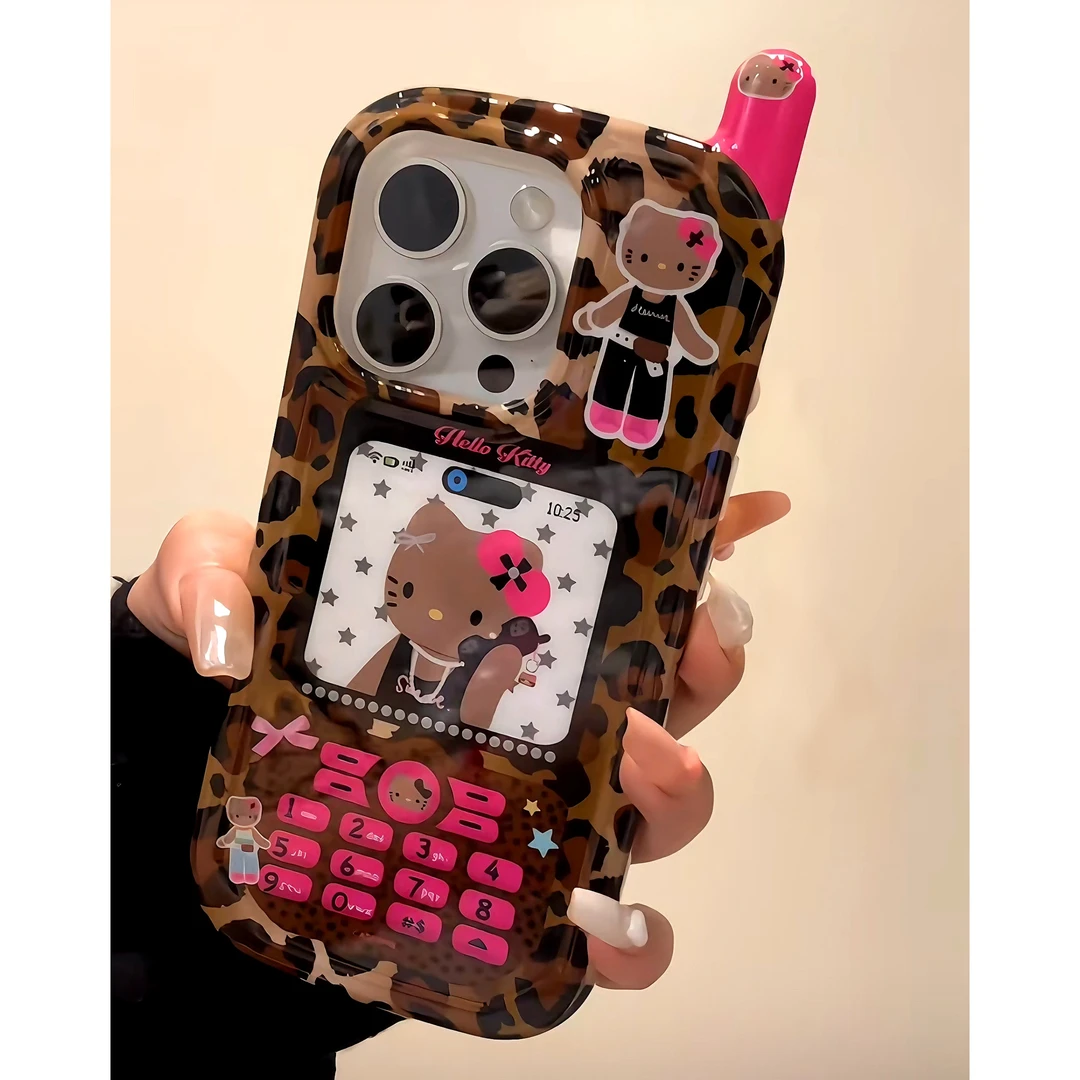 雅天立卡通豹纹Kitty适用iPhone16/15/13大哥大手机壳12promax新